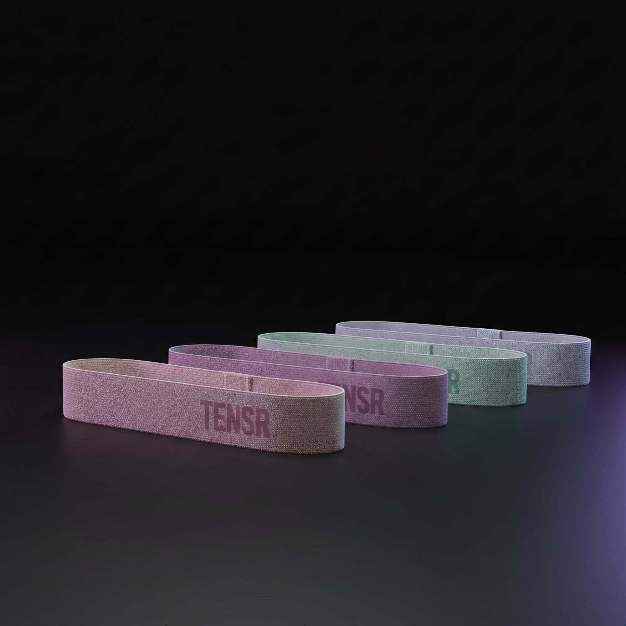 The complete TENSR system — all four resistance bands in a row